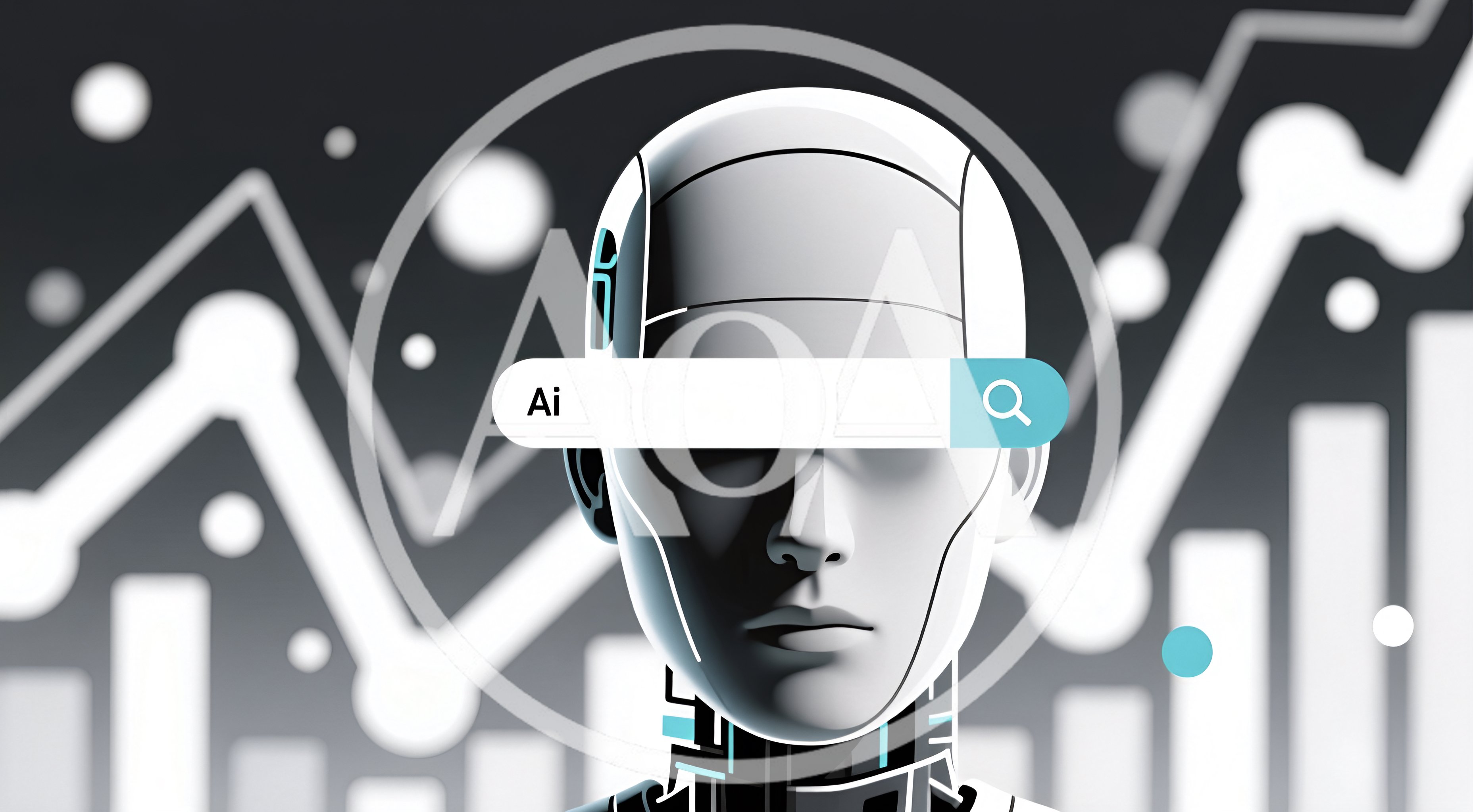 Futuristic Robot Head With AI Search Bar Overlay