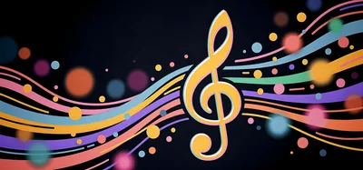 Colorful Musical Treble Clef With Abstract Flowing Waves