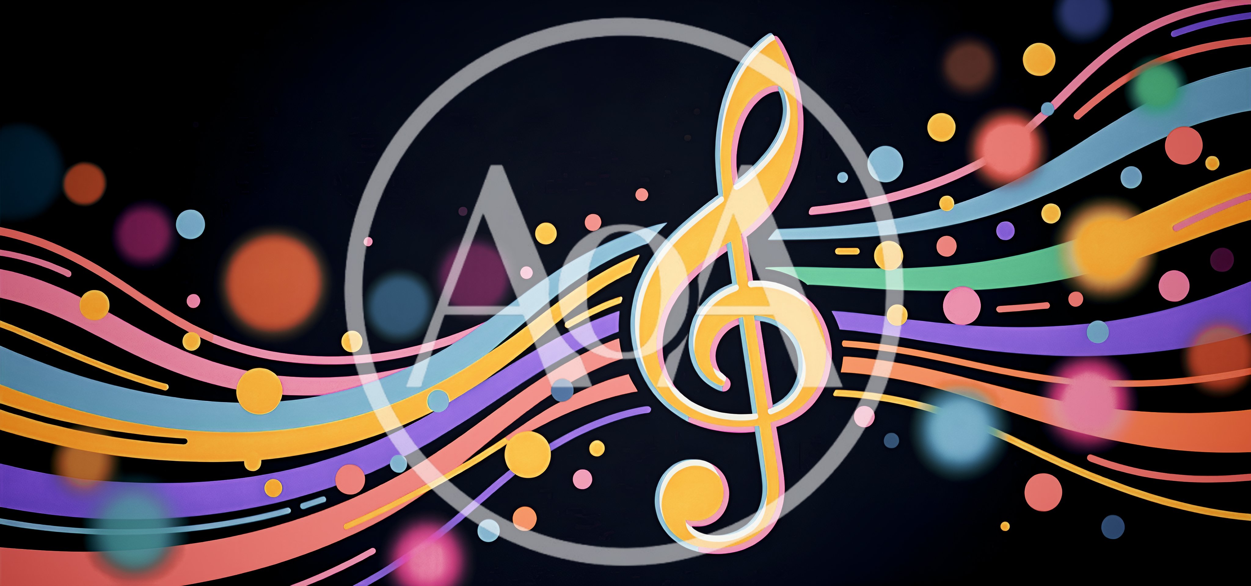 Colorful Musical Treble Clef With Abstract Flowing Waves