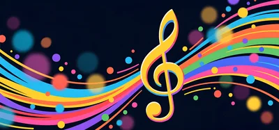 Colorful Musical Treble Clef With Abstract Rainbow Waves