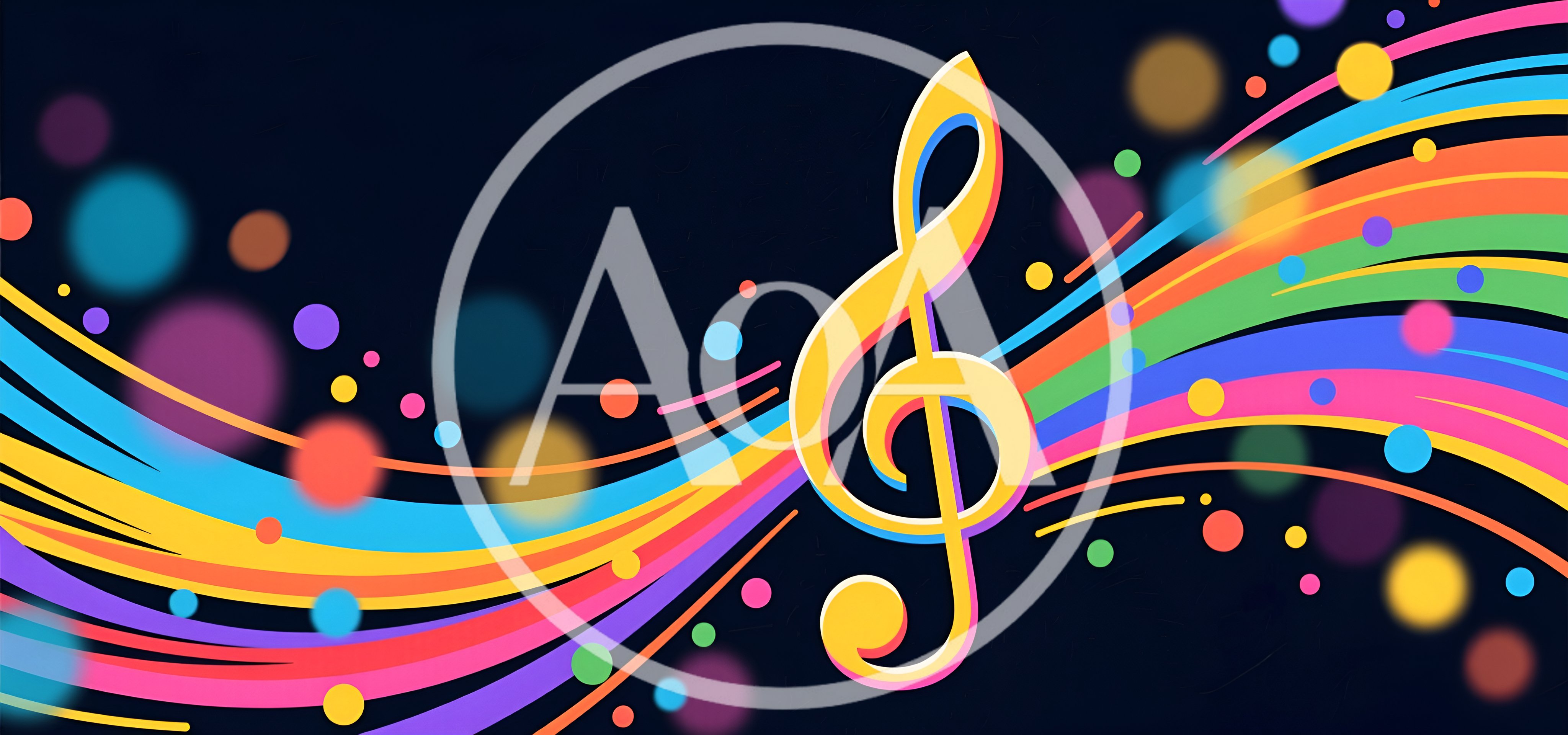 Colorful Musical Treble Clef With Abstract Rainbow Waves