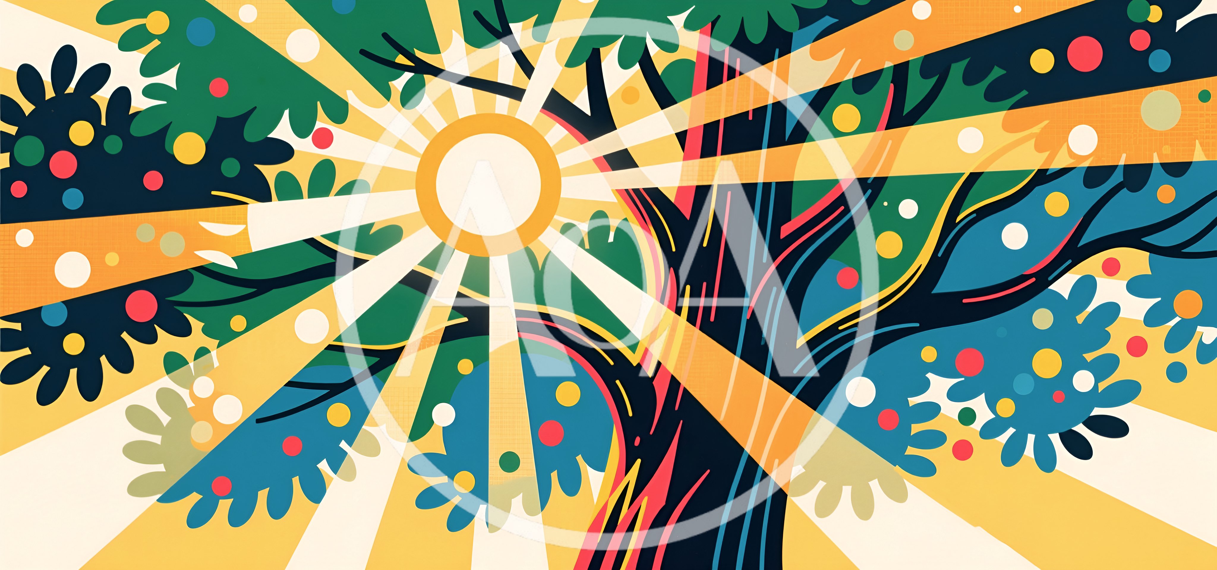 Abstract Stylized Tree With Radiant Sunbeams