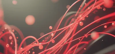Abstract Red Flowing Lines And Floating Spheres