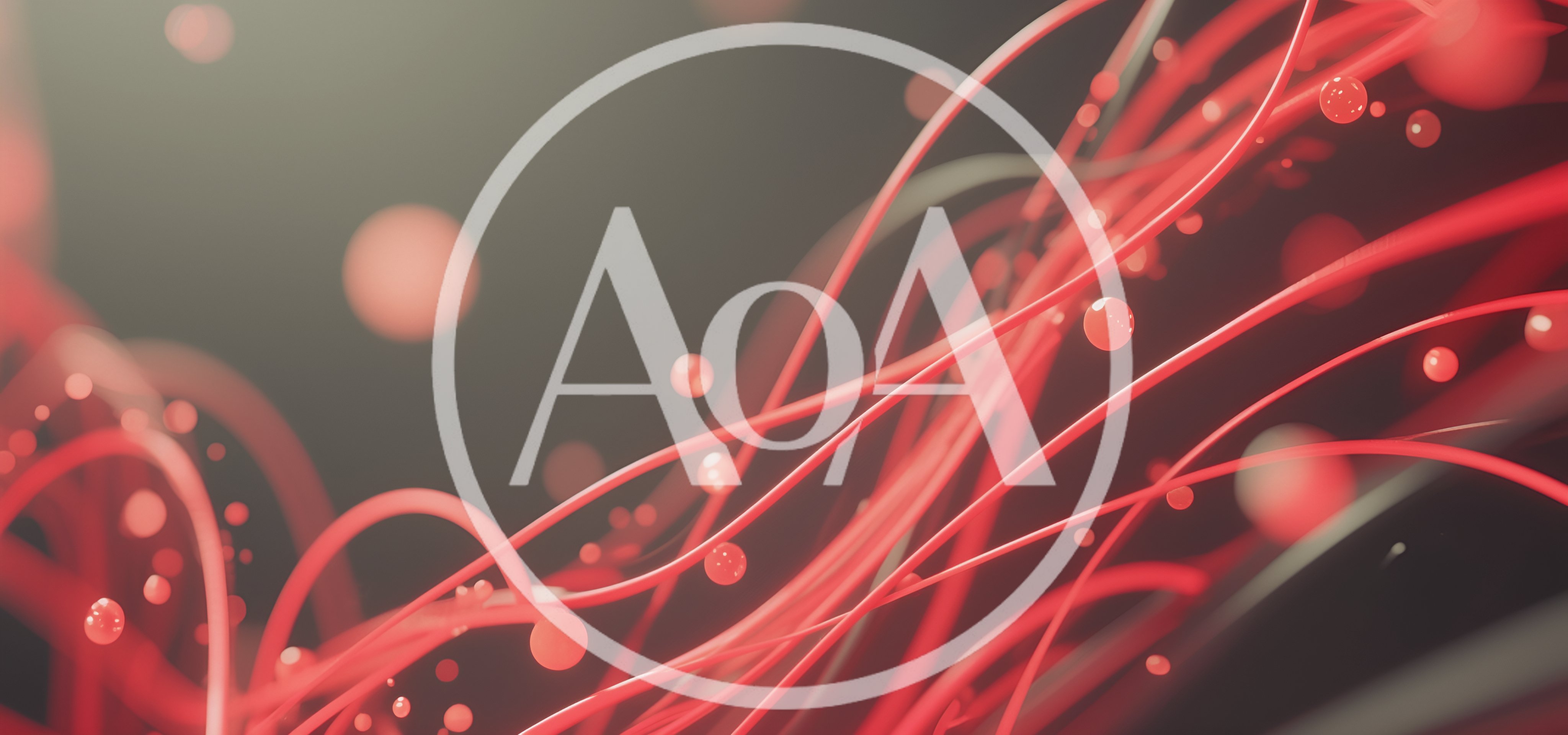 Abstract Red Flowing Lines And Floating Spheres