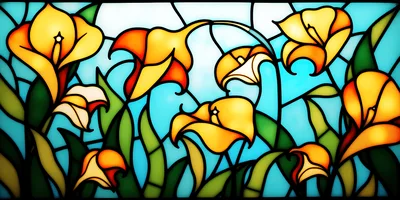 Stained Glass Window Featuring Vibrant Yellow Calla Lilies
