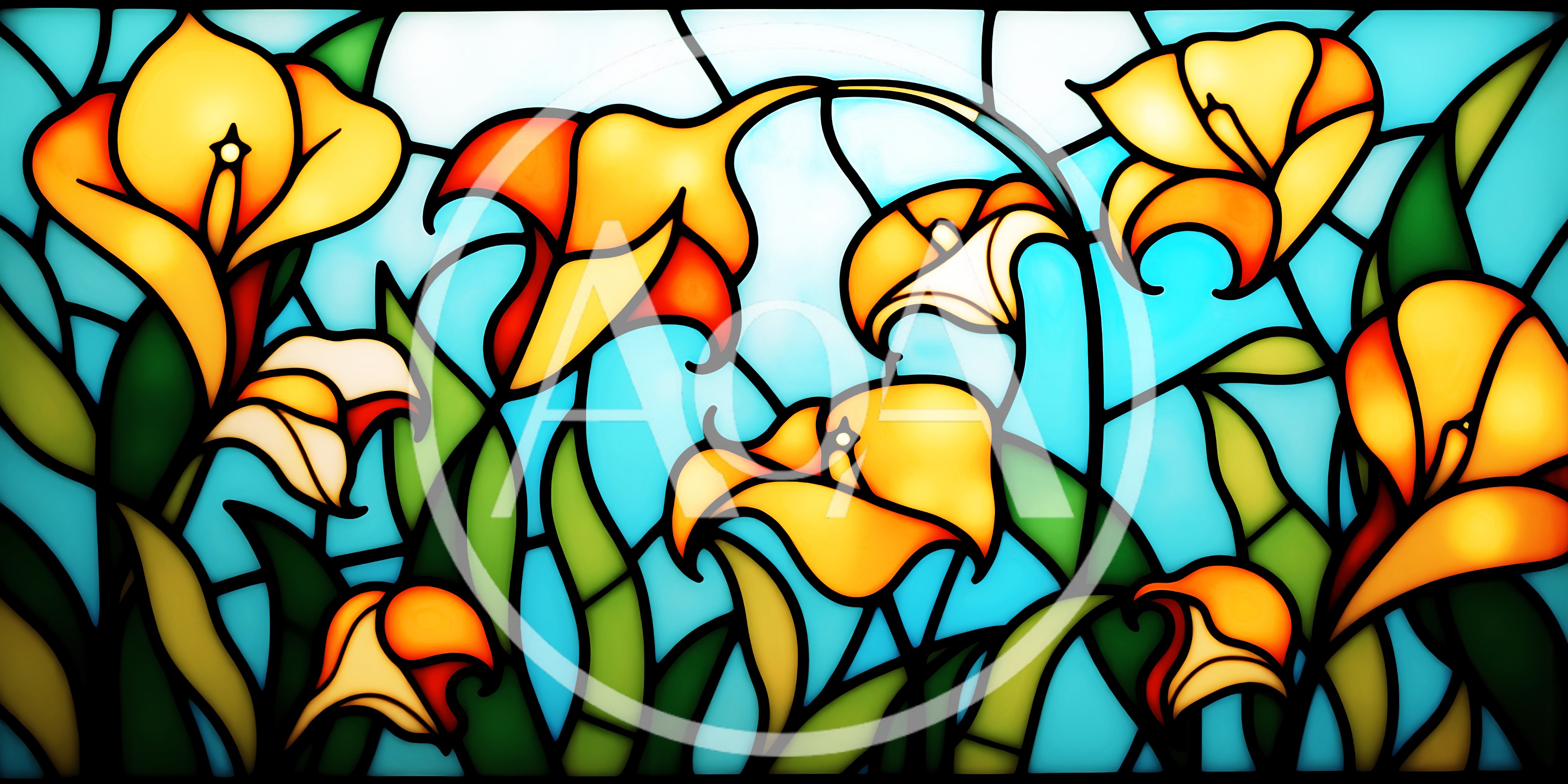 Stained Glass Window Featuring Vibrant Yellow Calla Lilies