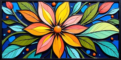 Vibrant Floral Art Piece With Stylized Petals And Leaves