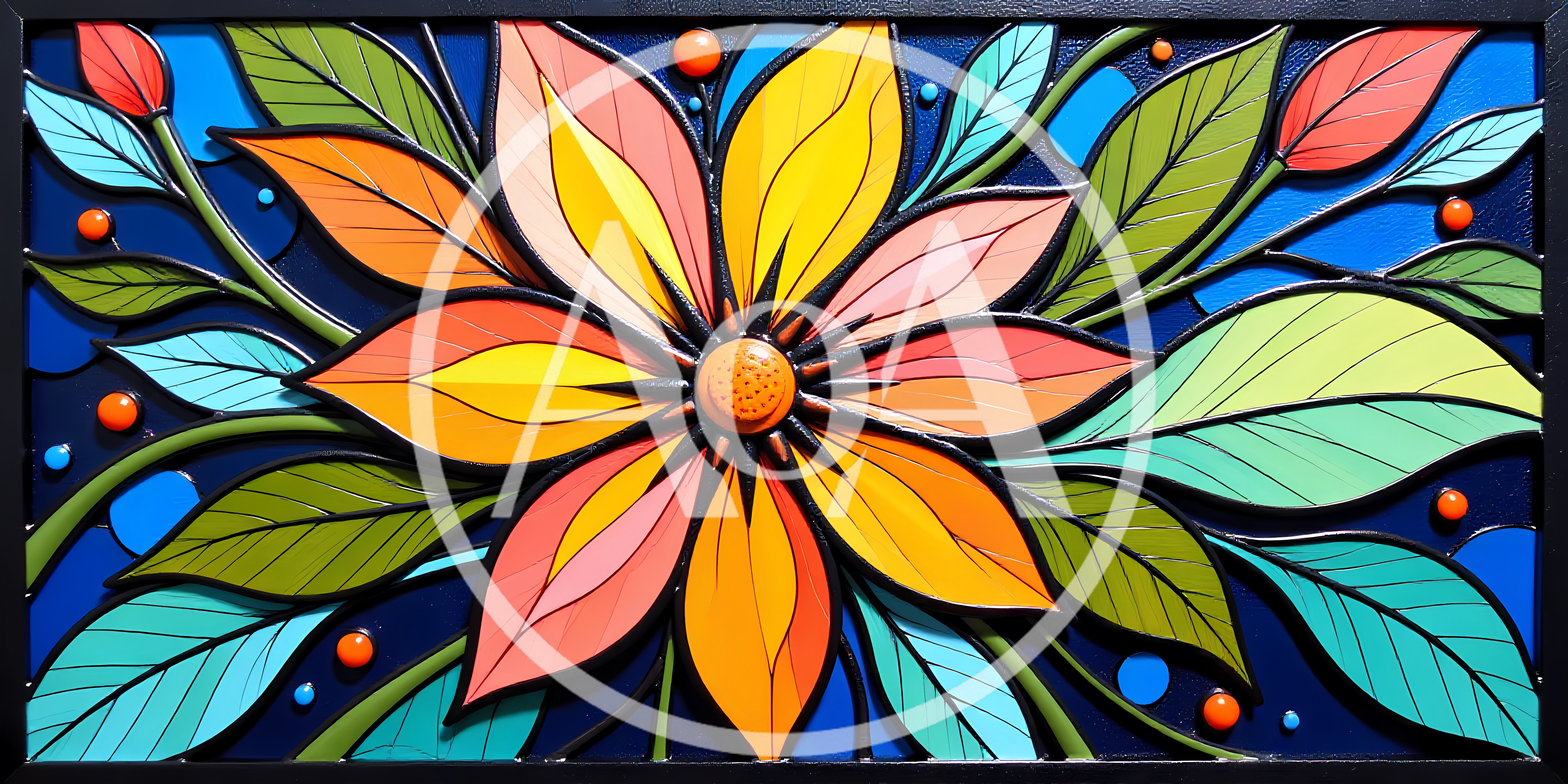 Vibrant Floral Art Piece With Stylized Petals And Leaves