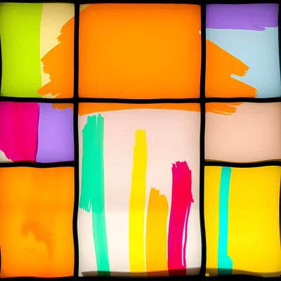 Abstract Geometric Grid With Vibrant Painted Brushstrokes