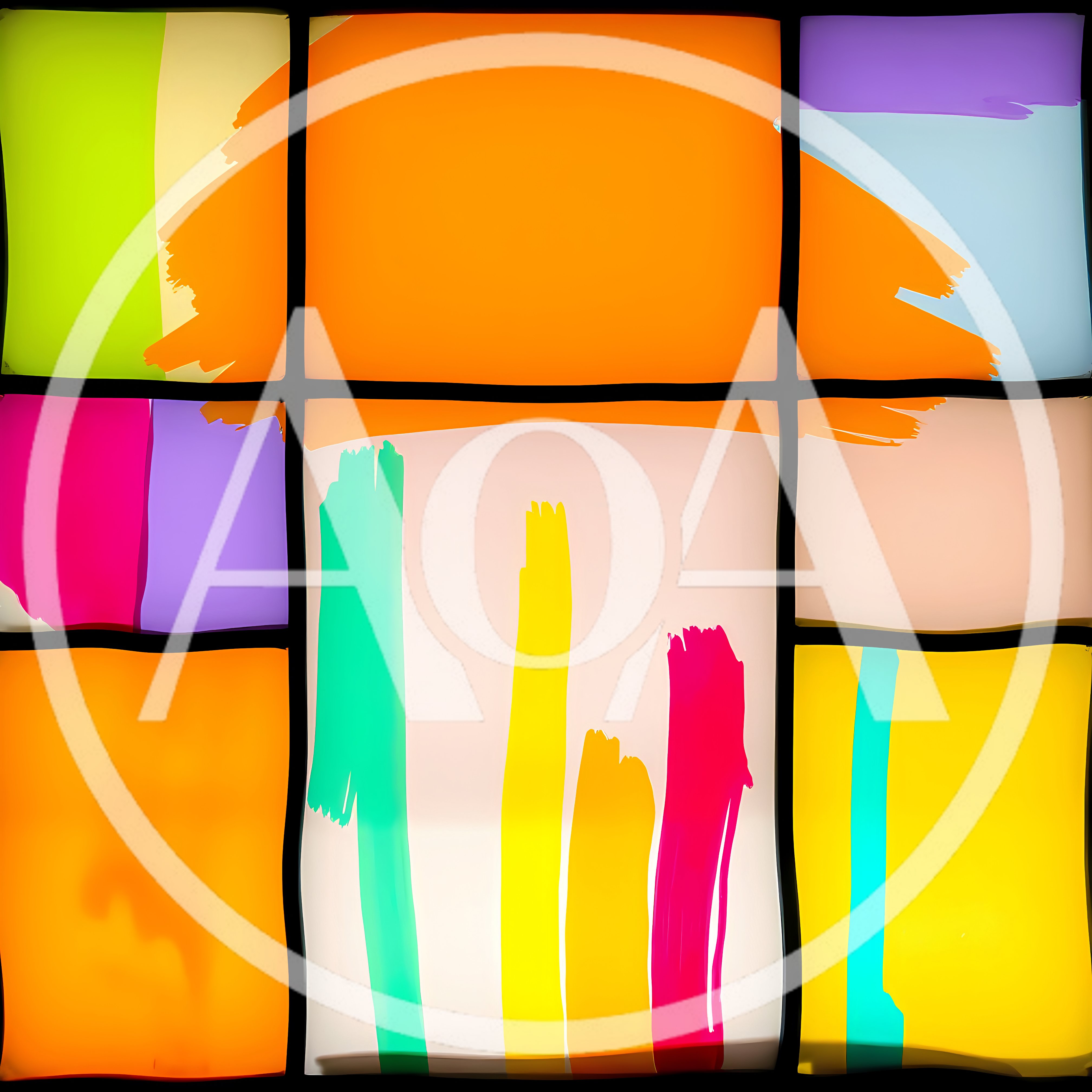 Abstract Geometric Grid With Vibrant Painted Brushstrokes