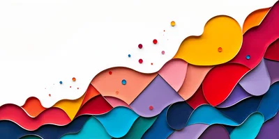 Abstract Paper Cutout Layers With Colorful Wavy Shapes
