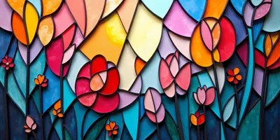 Stained Glass Floral Art With Vibrant Abstract Tulips