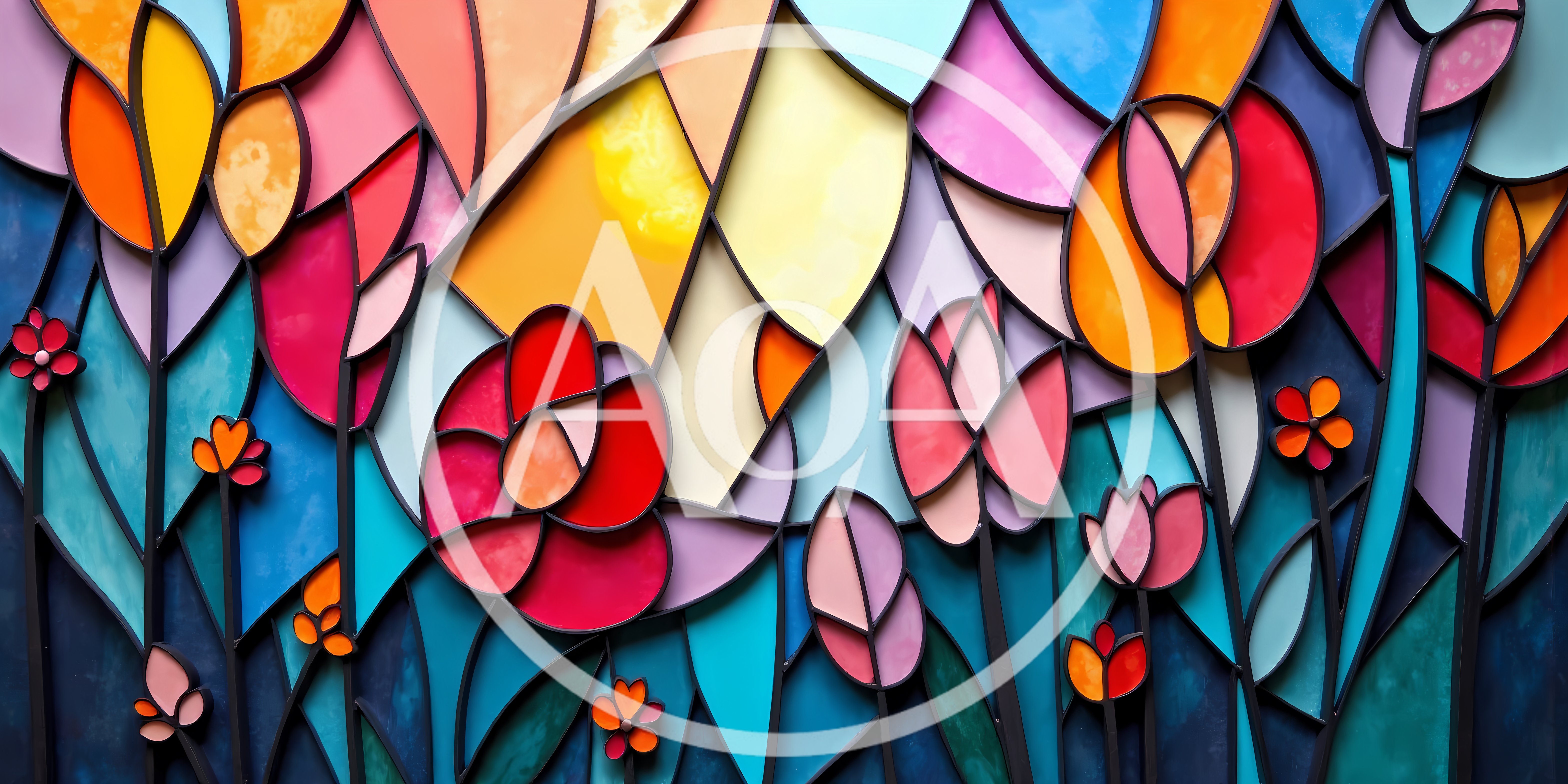 Stained Glass Floral Art With Vibrant Abstract Tulips