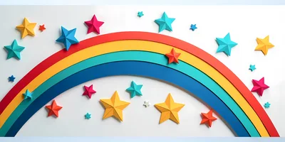 Colorful Paper Rainbow With Decorative Stars