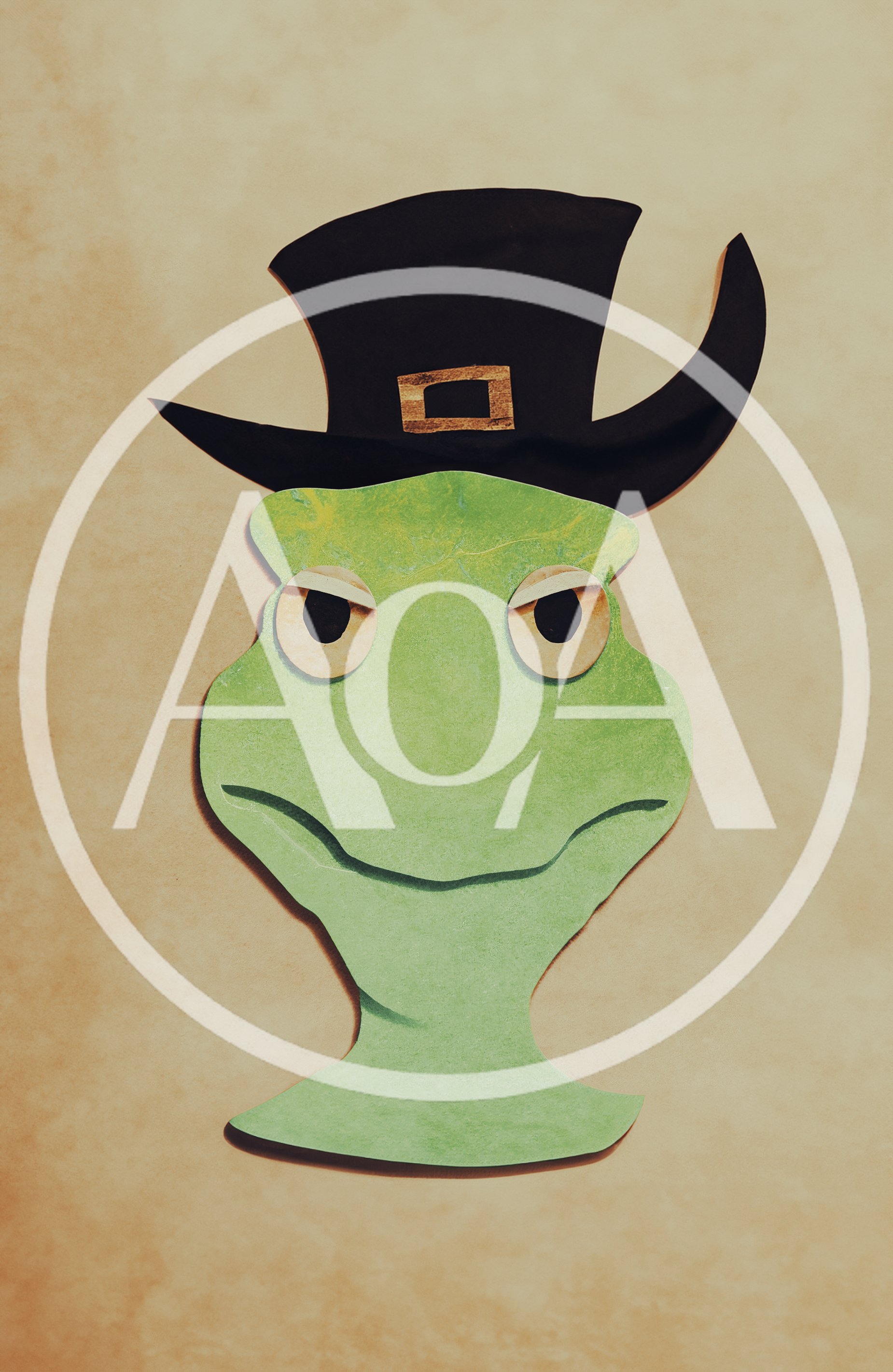 Paper Cutout Frog Wearing A Black Top Hat