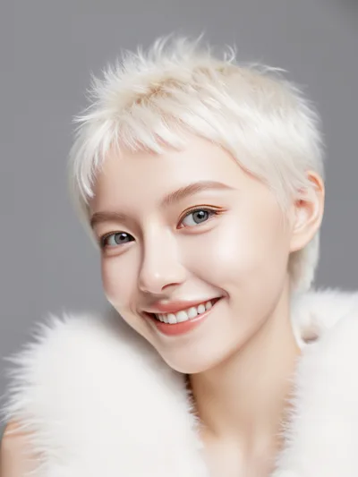 Portrait Of A Young Woman With Short Platinum Hair