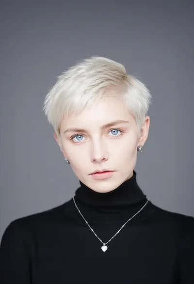 Portrait Of A Young Woman With Short Blonde Hair