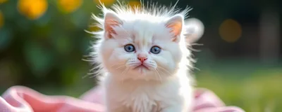 Adorable Fluffy White Kitten Sitting Outdoors