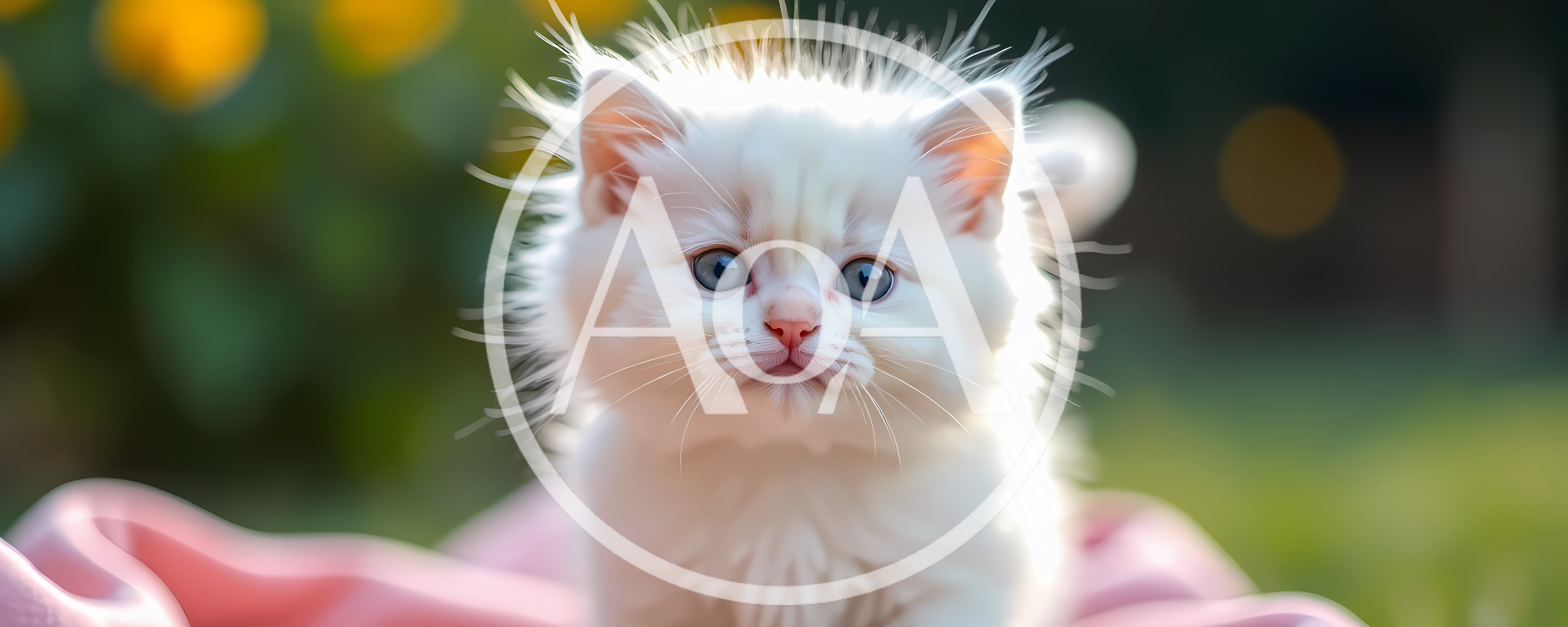 Adorable Fluffy White Kitten Sitting Outdoors