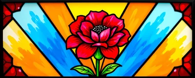 Stained Glass Window Featuring A Vibrant Red Flower