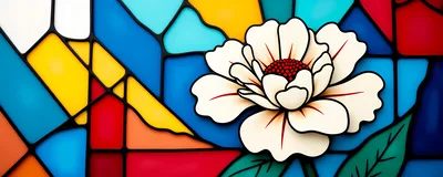 Stained Glass Window Featuring A White Peony Flower