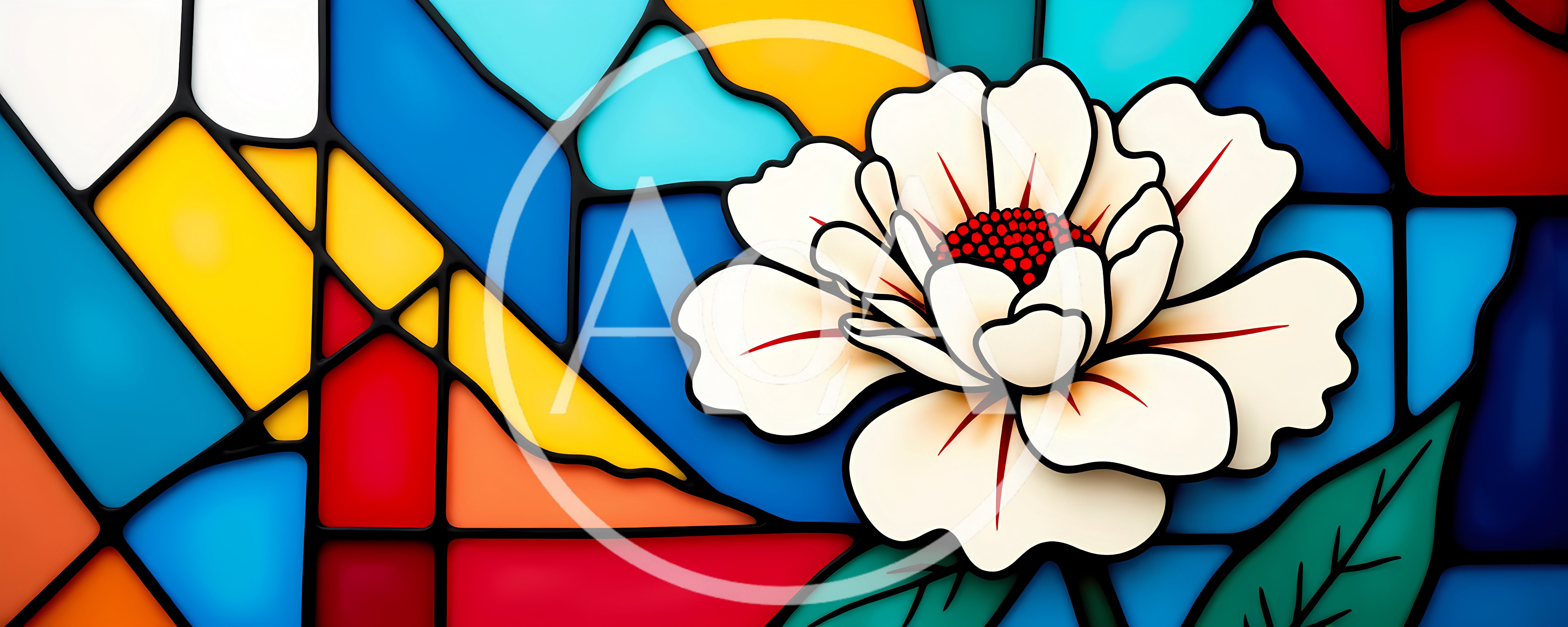 Stained Glass Window Featuring A White Peony Flower