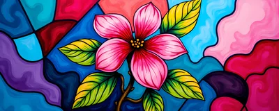 Vibrant Stained Glass Style Flower Illustration