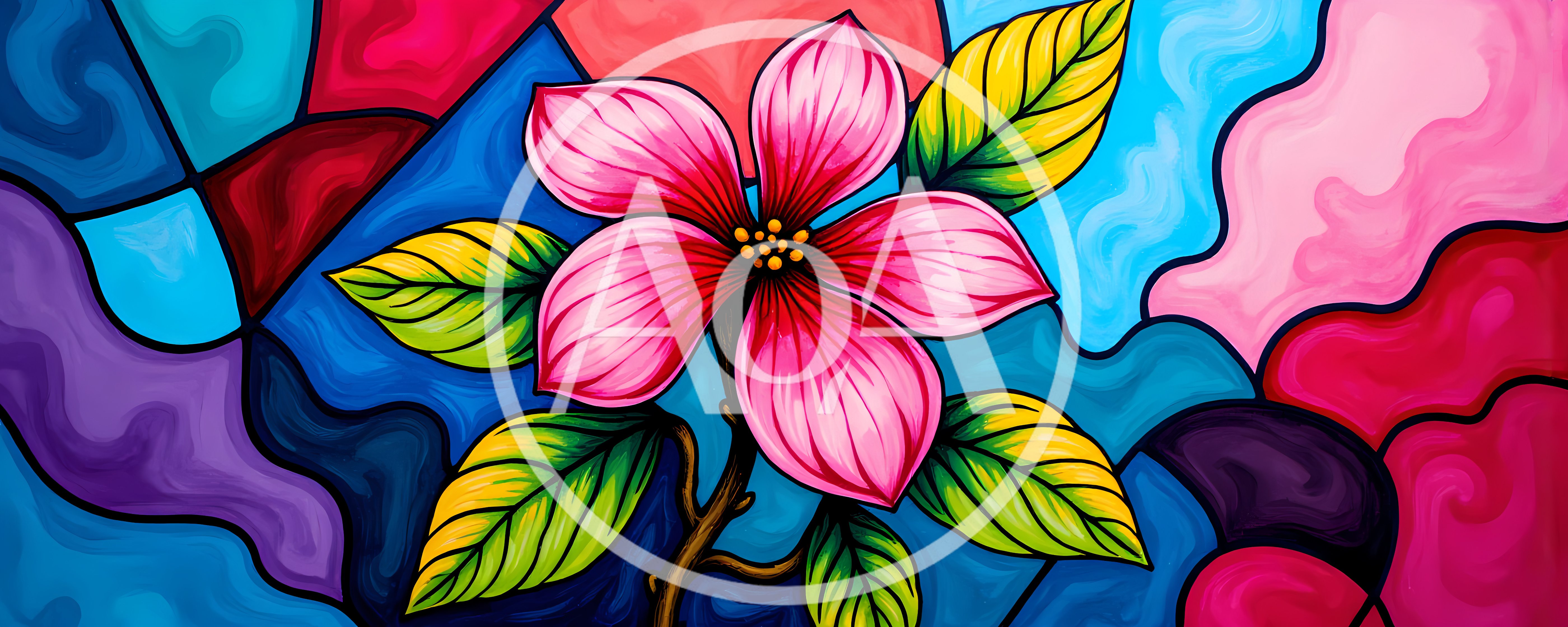 Vibrant Stained Glass Style Flower Illustration