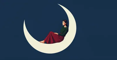 Woman Sitting On A Crescent Moon Illustration