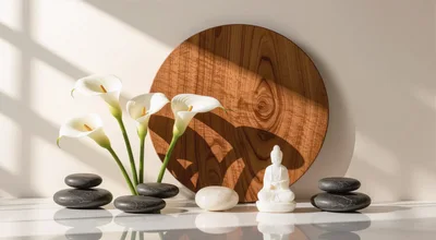 Zen Still Life With Buddha Statue And Calla Lilies