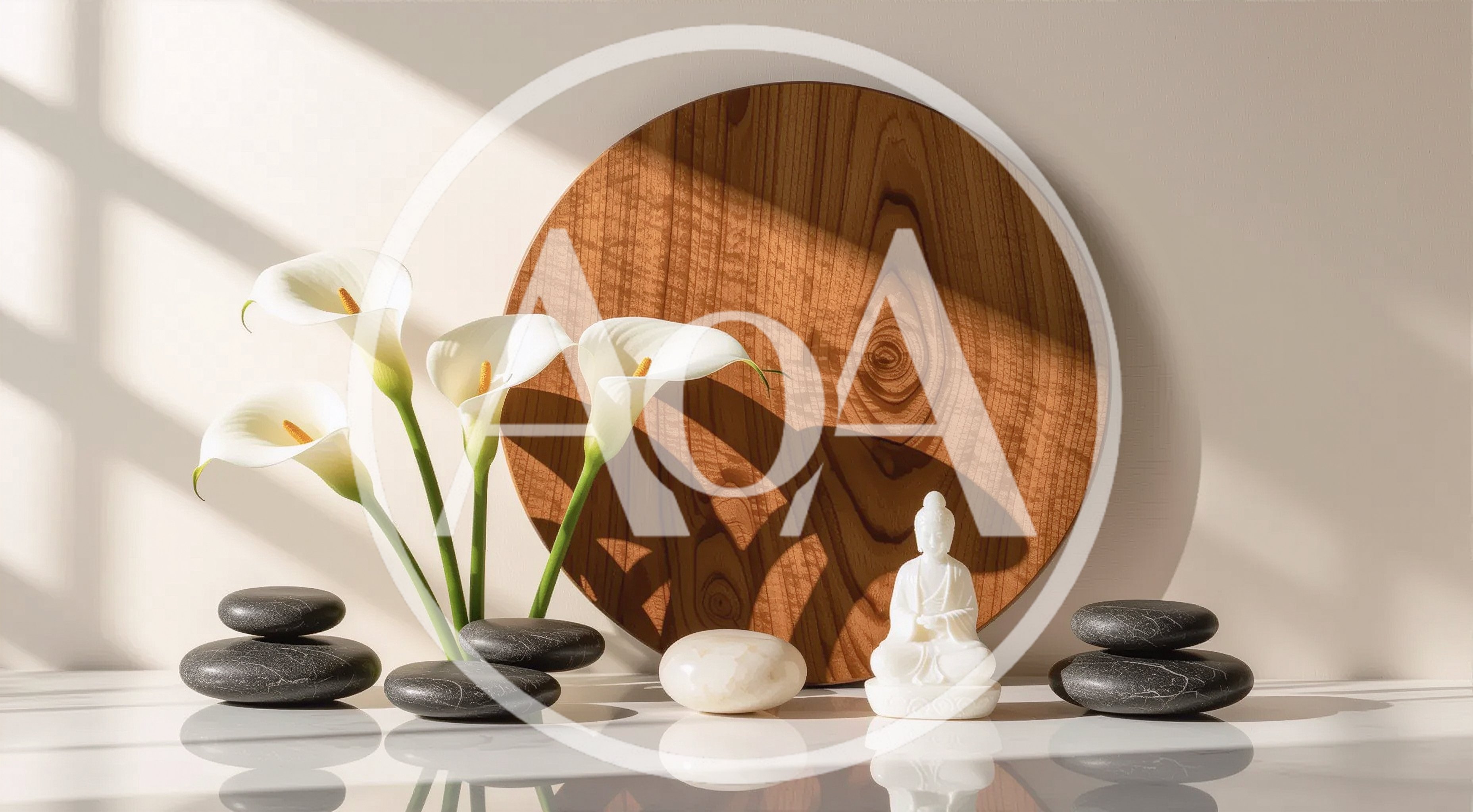 Zen Still Life With Buddha Statue And Calla Lilies