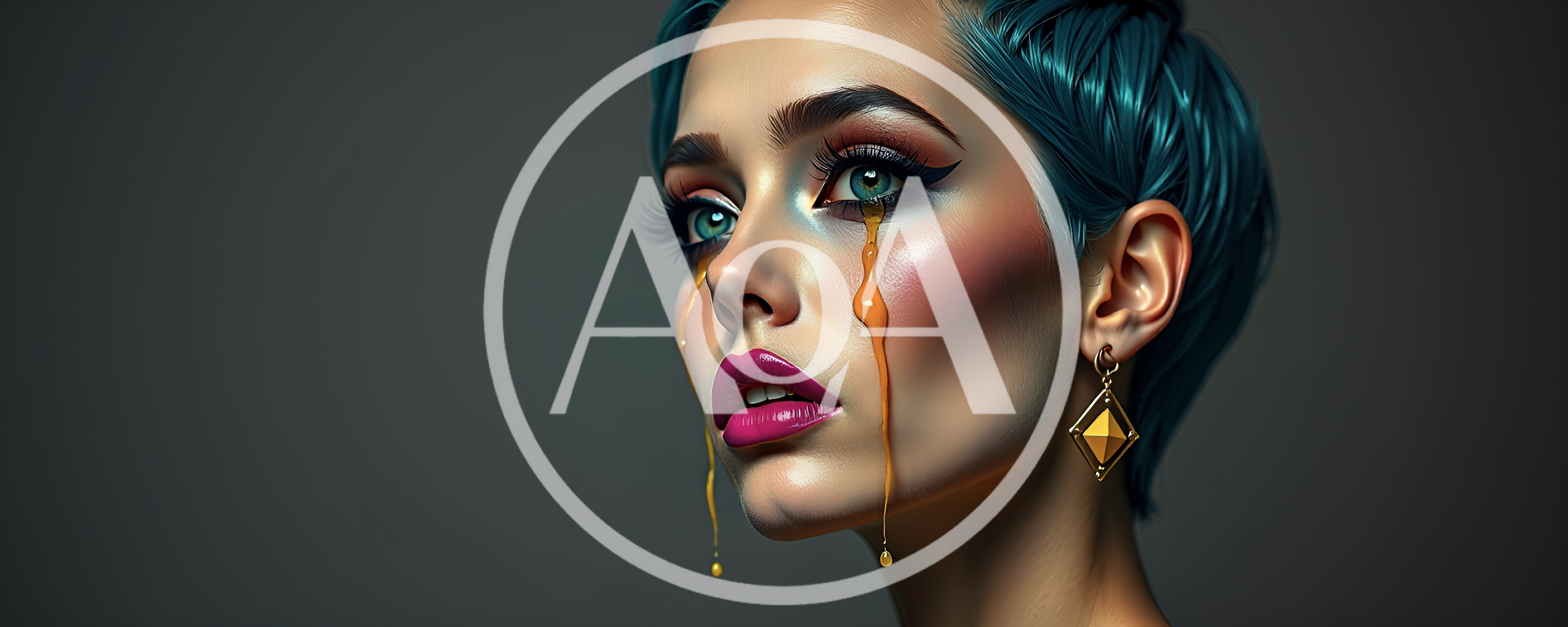 Portrait Of A Woman With Golden Liquid Tears