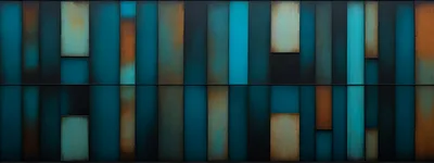 Abstract Metal Wall With Teal And Rust Panels