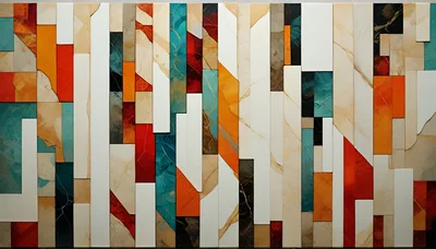 Abstract Geometric Wall Art With Marble Texture Panels