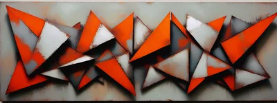 Abstract Geometric Wall Art With Orange And Grey Triangles