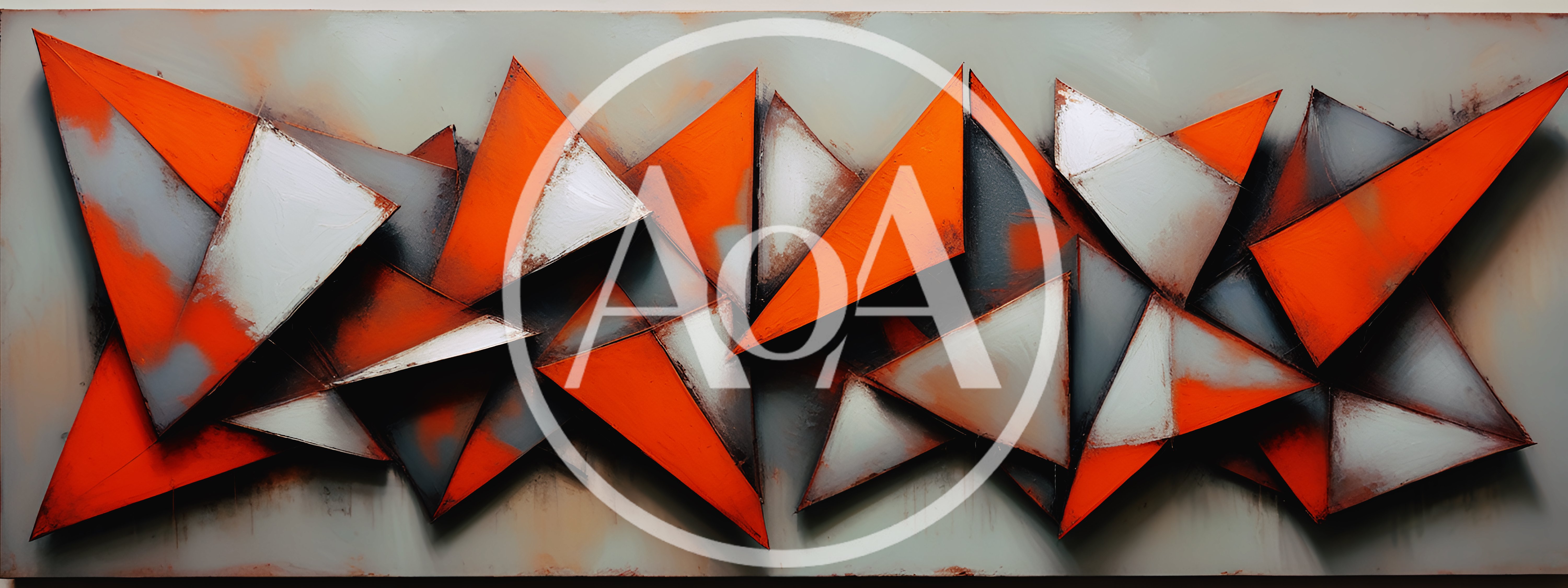 Abstract Geometric Wall Art With Orange And Grey Triangles