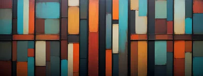 Abstract Geometric Wall With Multicolored Rectangular Panels