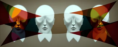 Abstract Surrealist Composition With Four Stylized Human Faces