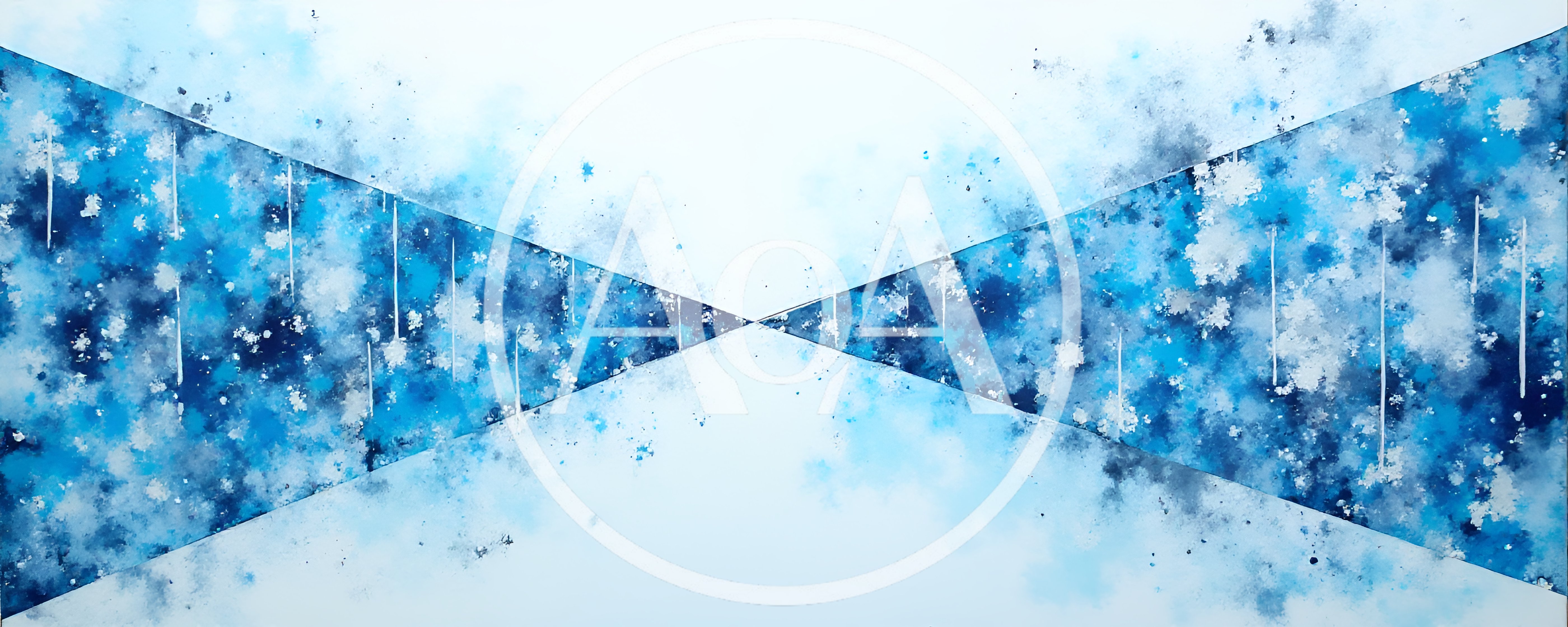 Abstract Blue Watercolor Painting With Geometric Negative Space