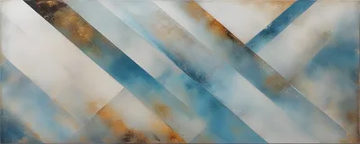 Abstract Painting With Diagonal Blue And Gold Stripes