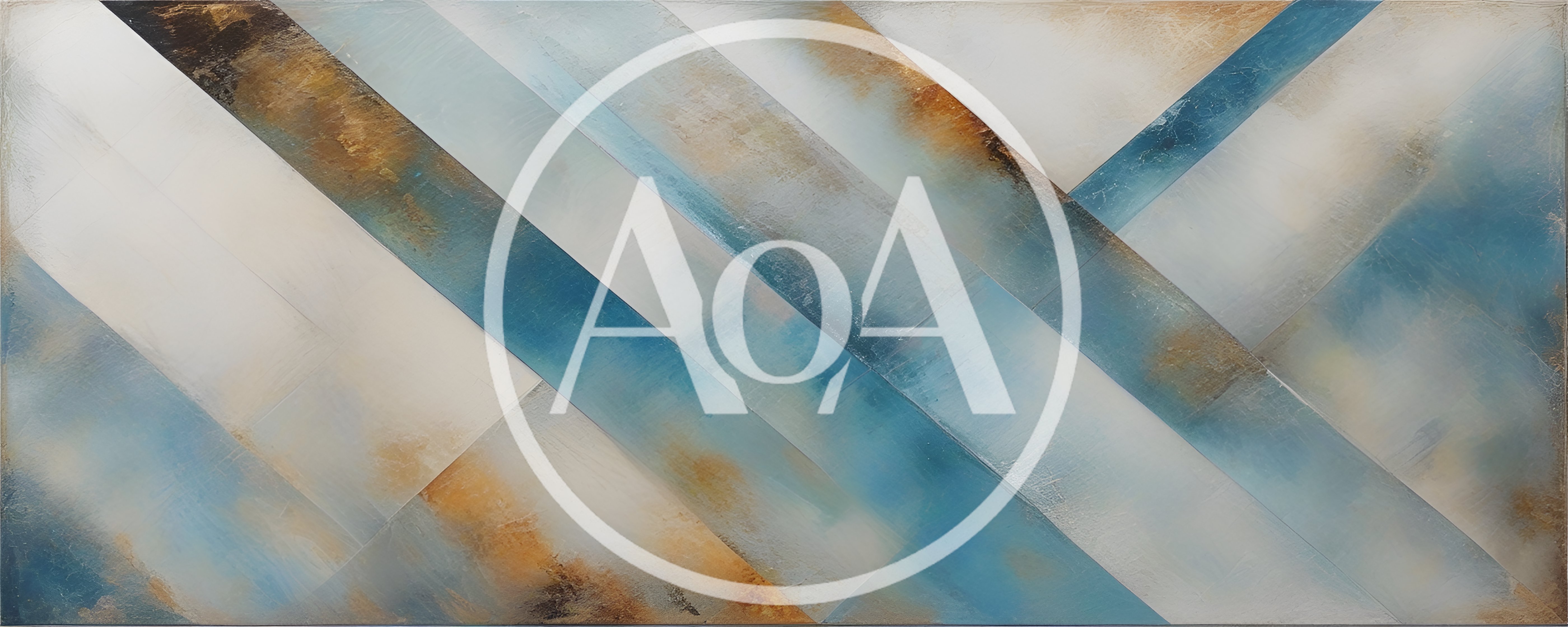 Abstract Painting With Diagonal Blue And Gold Stripes