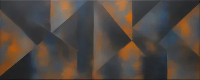Abstract Geometric Painting With Rust And Blue Tones