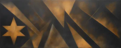 Abstract Geometric Painting With Gold Star And Dark Shapes
