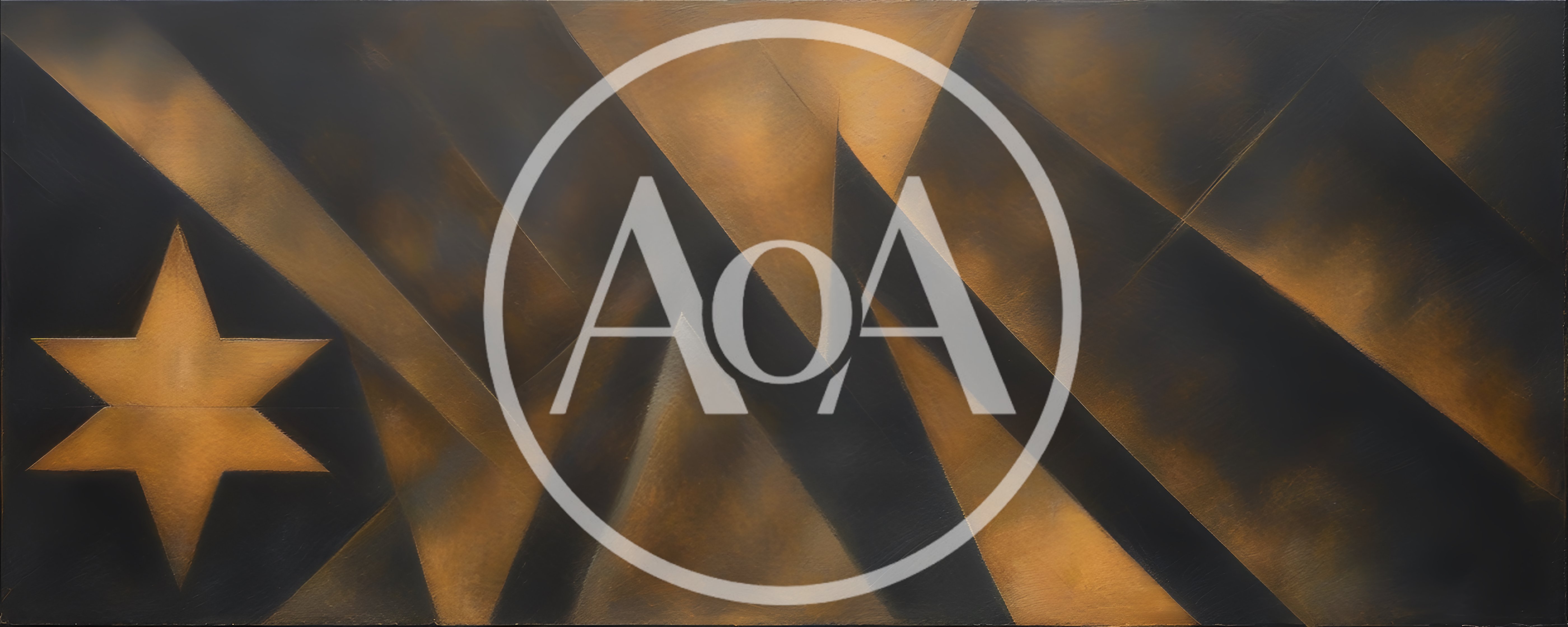 Abstract Geometric Painting With Gold Star And Dark Shapes