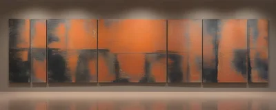 Large Abstract Orange And Grey Multi Panel Painting