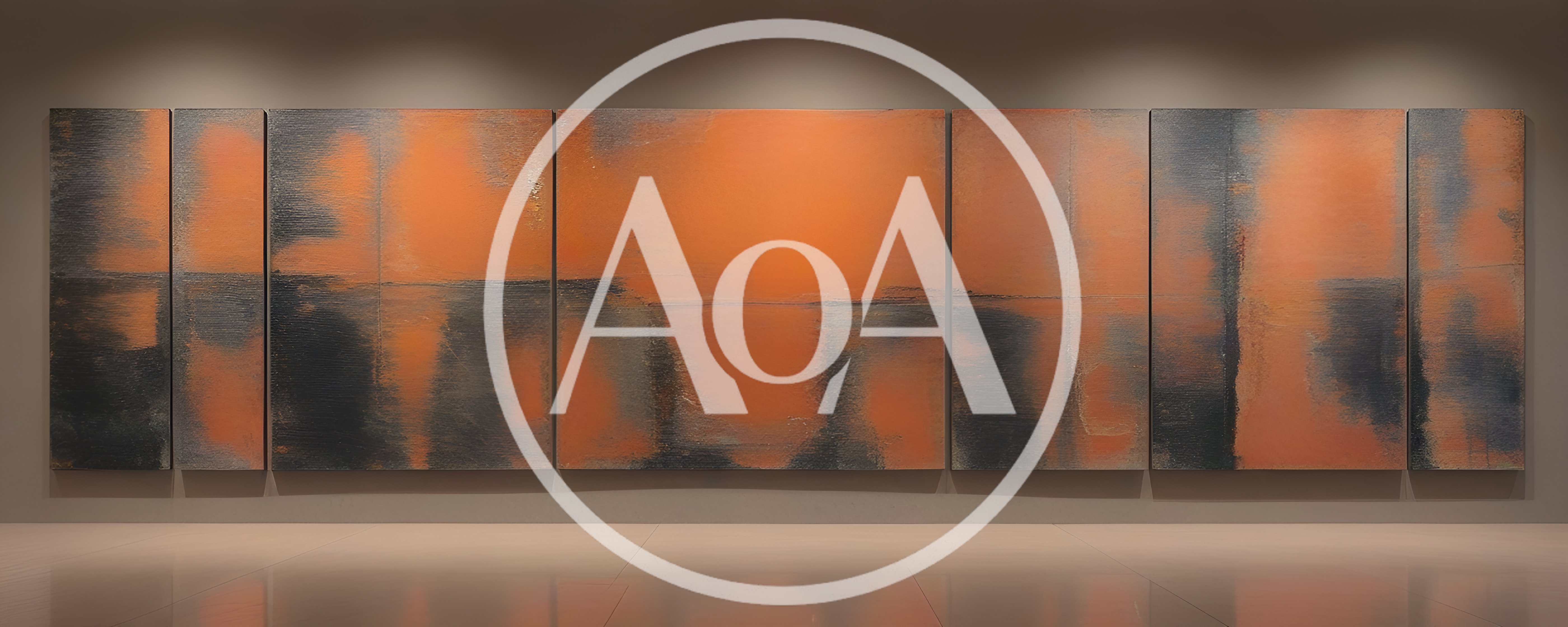 Large Abstract Orange And Grey Multi Panel Painting