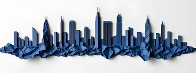 Blue Paper Cutout City Skyline Silhouette