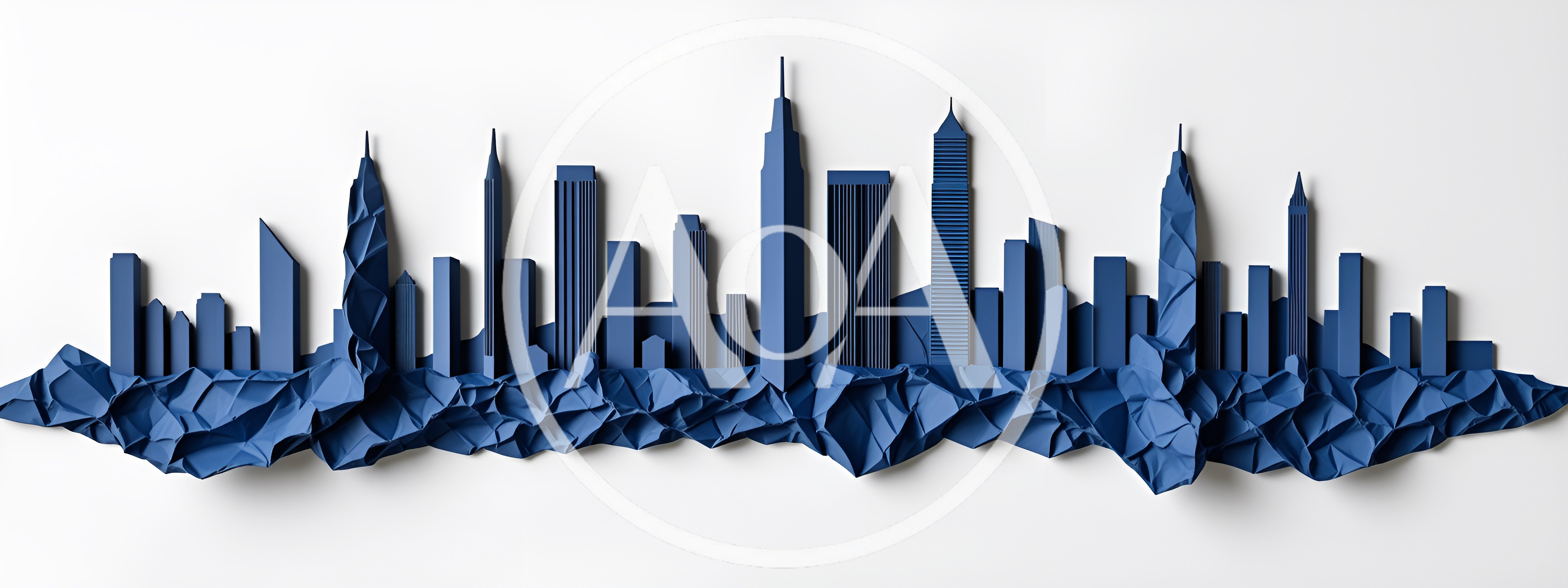 Blue Paper Cutout City Skyline Silhouette