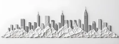 Paper Craft City Skyline With Mountain Range