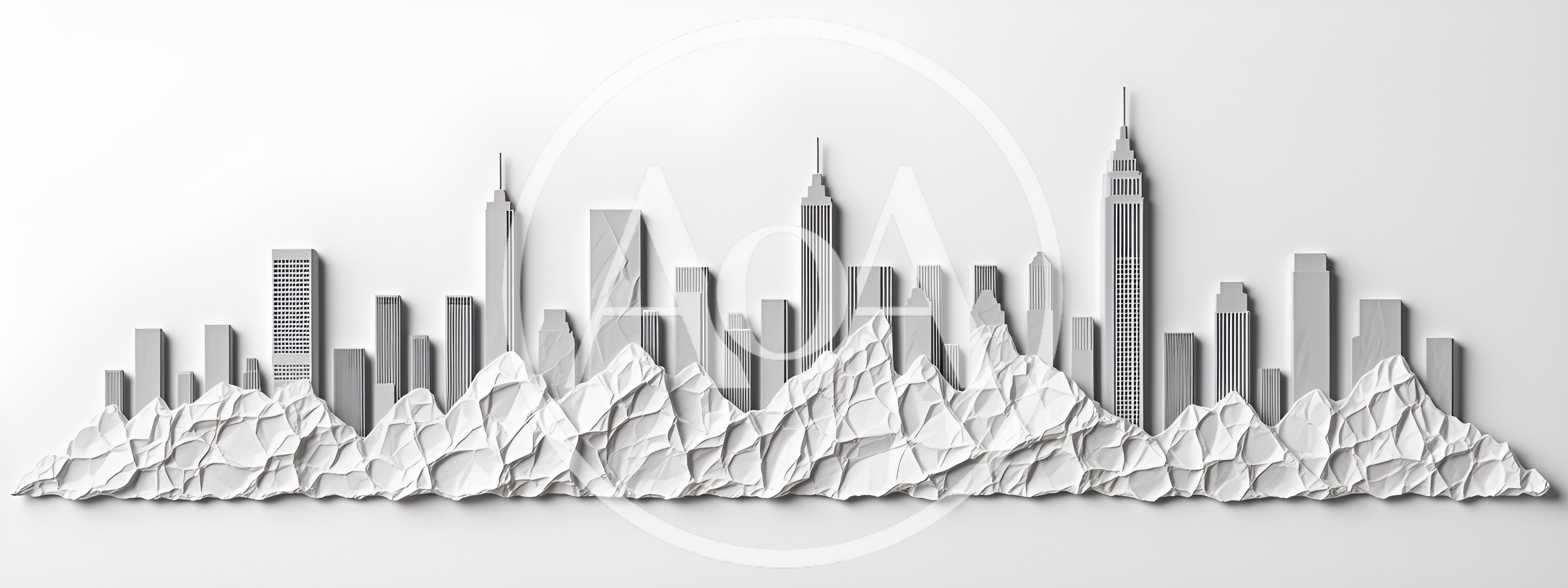 Paper Craft City Skyline With Mountain Range